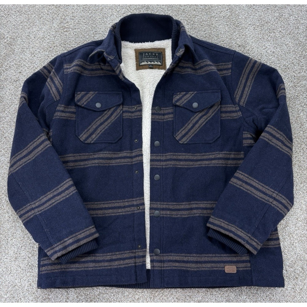 Jachs New York Jacket Mens XL Navy Southwestern Striped Wool Blend Sherpa Lined